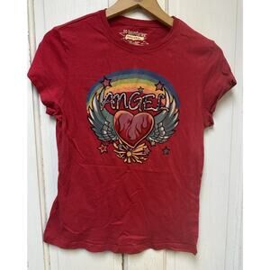 Y2K Angel Graphic Baby Doll Tee No Boundaries Size Large Red